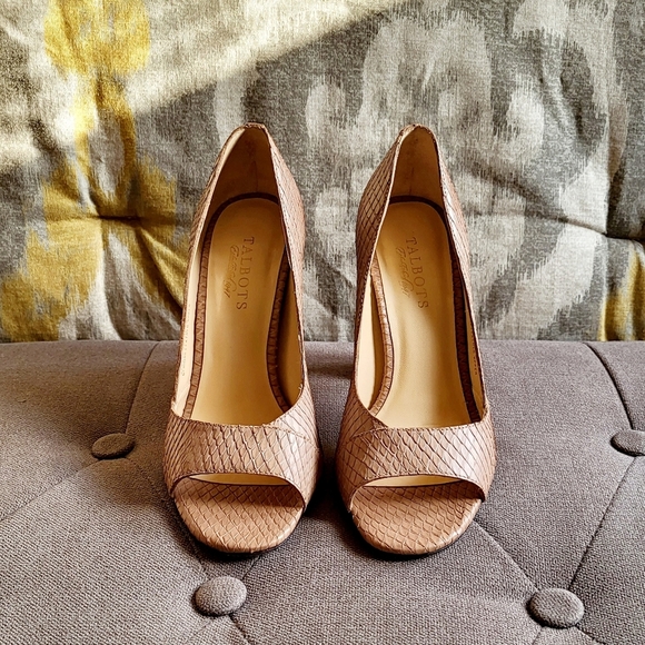 Talbots Leather Faux Snakeskin Embossed Ombre Peep Toe Block Heel Size 7B - Picture 13 of 15